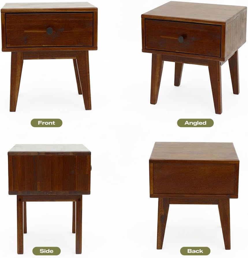 Acacia Sofia Nightstand with Drawer, Bedside Table, Solid Wood Bedside End Ta...