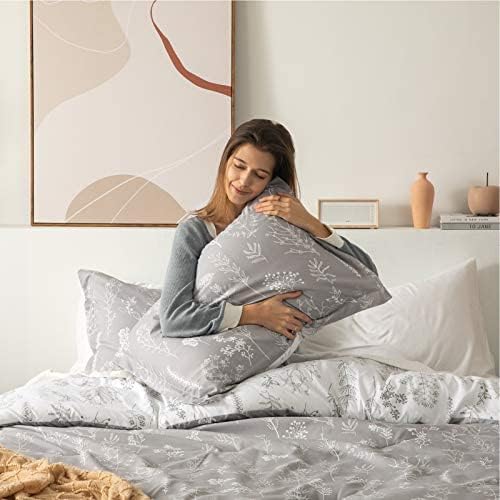 Bedsure Floral Comforter Set Cute Bedding Set Full Reversible Grey