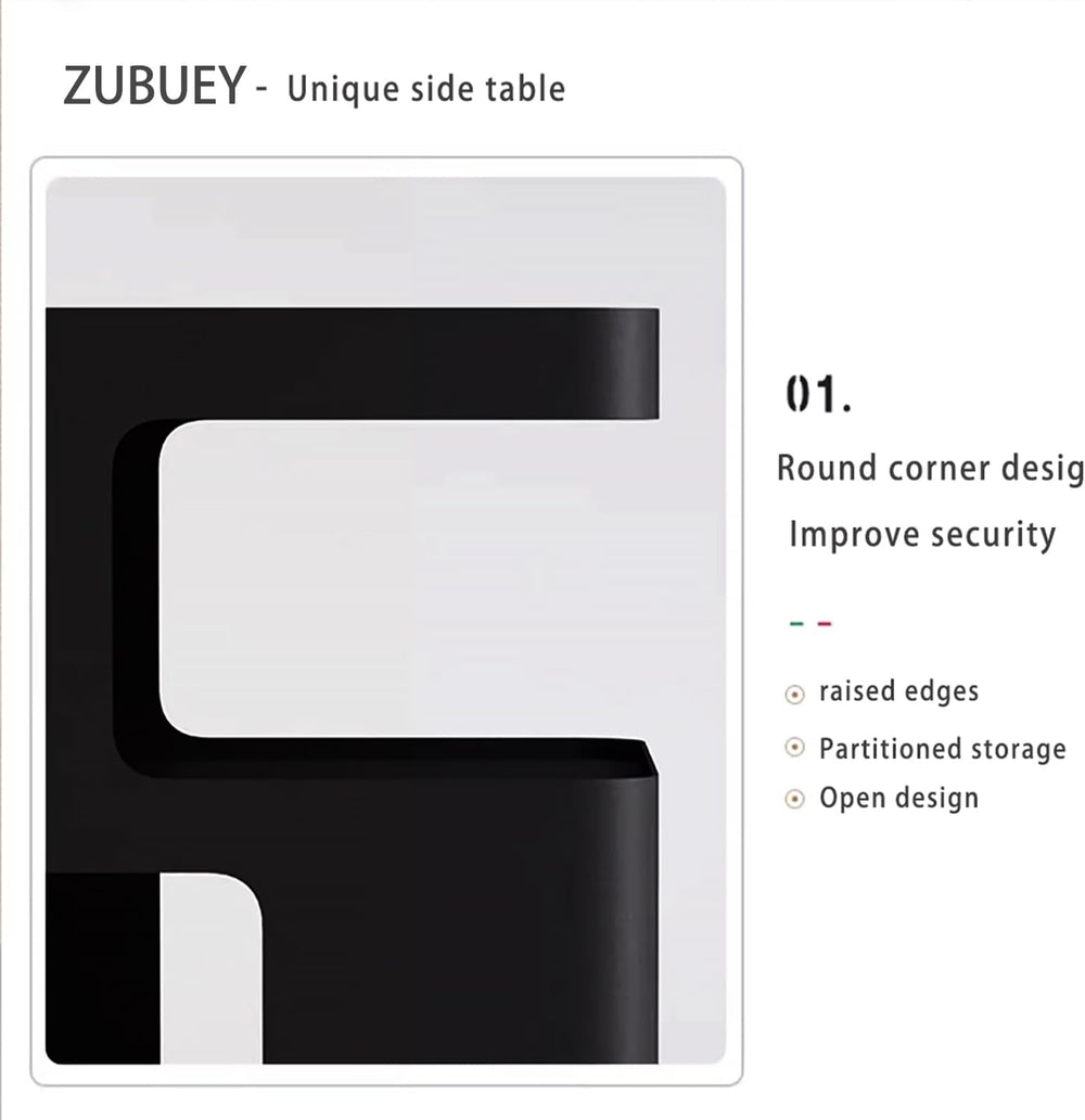 Black Side Table,Modern end Table for Sofa & Couch,3-Tier Metal nightstan...