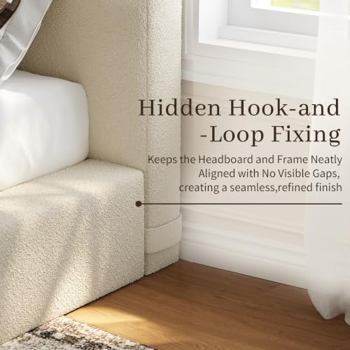 full upholstered platform bed frame with arched boucle, view 9