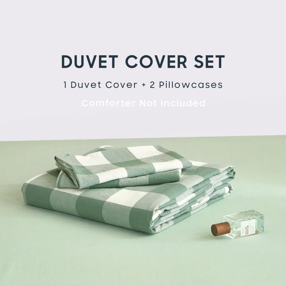 Wake In Cloud - Gingham Cotton Duvet Cover Set, Plaid Buffalo Check Checkered...