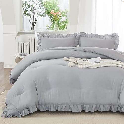 andency silver gray ruffle comforter twin size, 2, view 9