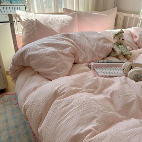 VM VOUGEMARKET Pink Full Comforter Set 3 Pieces Romantic Lace Bedding Set Sim...