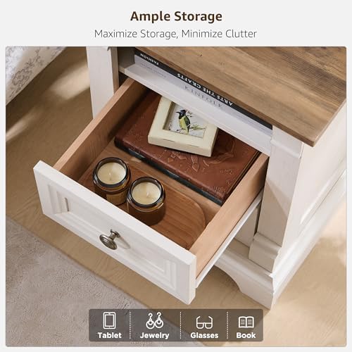 farmhouse nightstand with charging station 18"wood end table, view 9