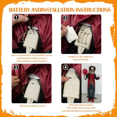 Hourleey 5.3FT Halloween Animatronics Clown Decorations, Sound Activated Standing Animated Clown with Lighted Eyes, Clown Holding Balloon for Indoor Outdoor Haunted House Party Prop Yard Decor