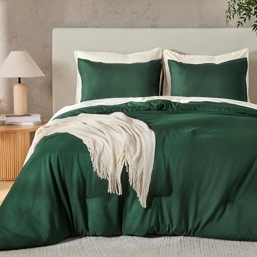 Andency King Size Comforter Set Dark Emerald Green Soft Lightweight Bed Set