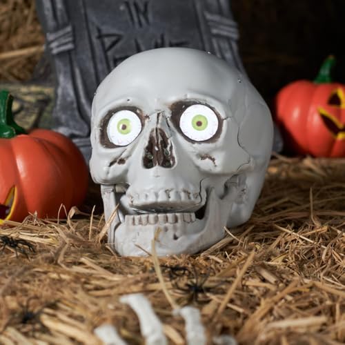 JOYIN Halloween Decorations Indoor Animatronics Skull Table Desk Home Decor, Haunted House Sound Activated LED Lights Up Eyes Party Supplies Animated Scary Moving Eyeballs