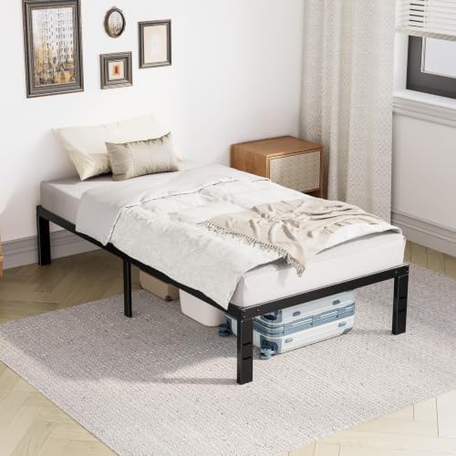 dumos twin bed frames, 14 inch height metal, front angle view
