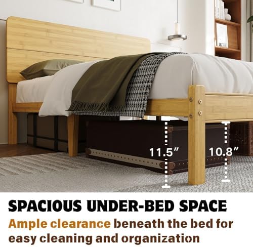 14 inch solid bamboo wood twin bed frames, front angle view