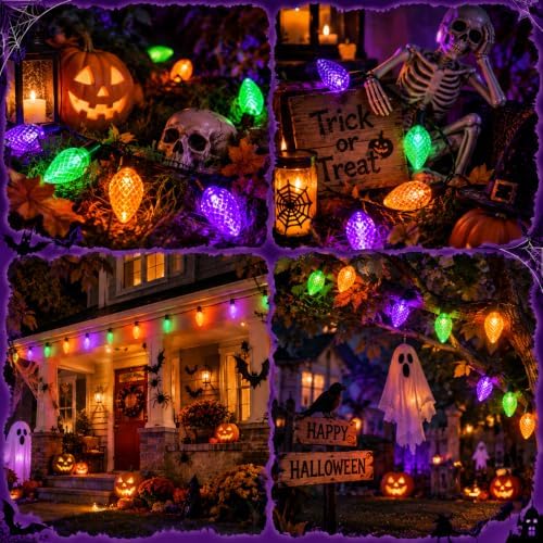 Connectable 2PK C9 Orange Purple Green Halloween Lights Plug in 86FT 100LED