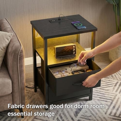 fixwal night stand with charging station, black led on a desk or shelf