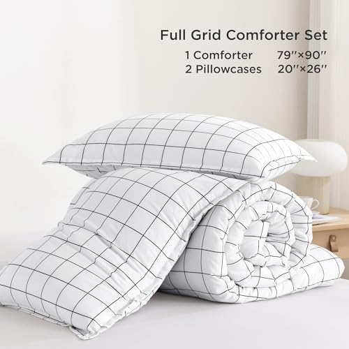 andency full comforter sets white, gingham plaid grid on a desk or shelf