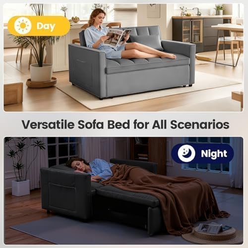 Sleeper Sofa Bed with Adjustable Backrest & Side Pockets, Gray