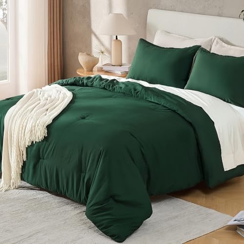Andency King Size Comforter Set Dark Emerald Green Soft Lightweight Bed Set