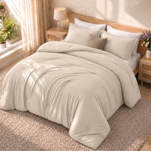 utopia bedding queen comforter set beige, comforters queen, view 9