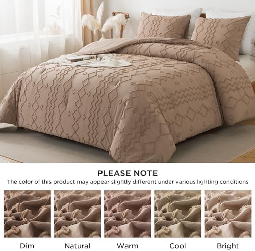 Andency California King Comforter Set Taupe, 3 Pieces Bedding