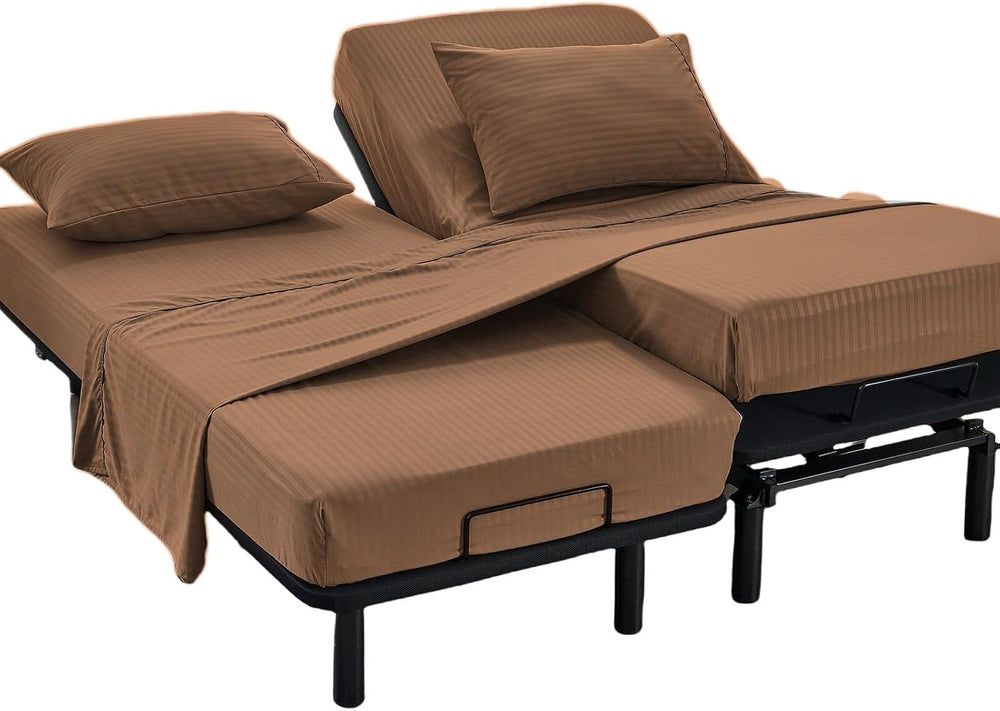 Kingnex Striped Split California King Sheets Sets for Adjustable Bed with Dee...