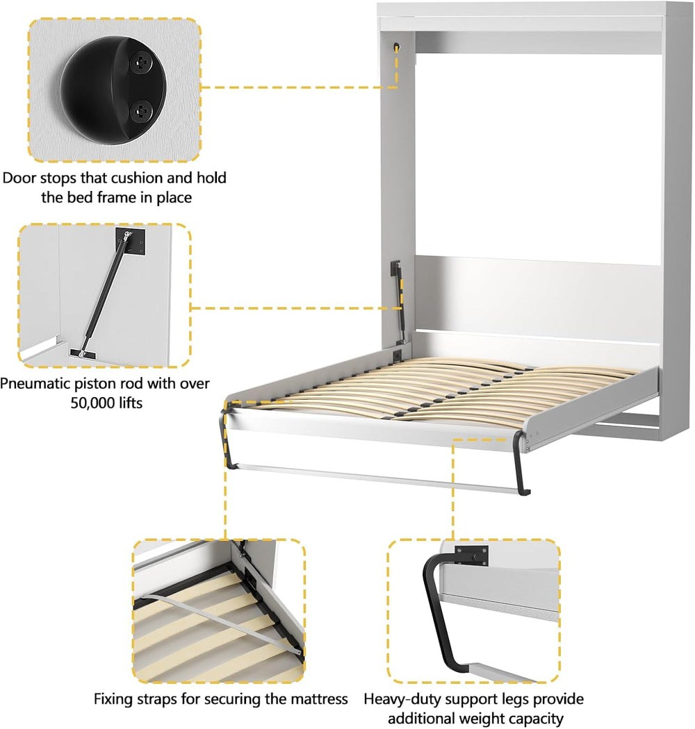 ROOMTEC Queen Murphy Bed with Smooth Pneumatic Lift, Space-Saving Wall Bed