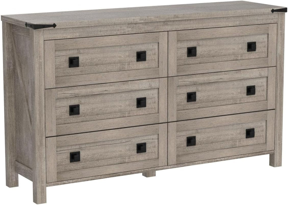 T4TREAM 54" Wide Farmhouse 6-Drawer Dresser for Bedroom, Light Rustic Oak