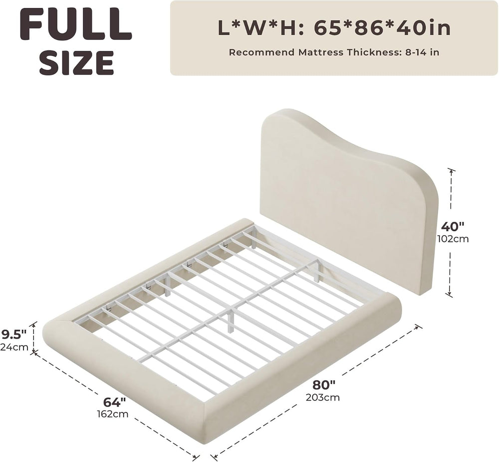 RECCI AirFrame Full Size Upholstered Bed Frame with Curved Headboard