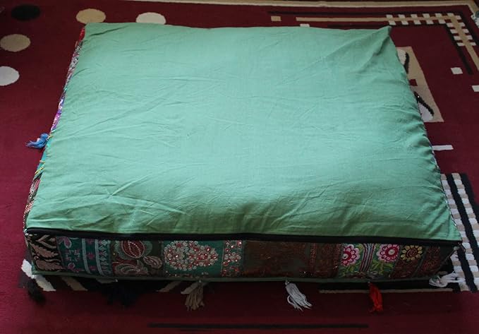 CRAFT KALA Indian Square Patchwork Traditional Pouf Cover Indian Living Room - Image 9