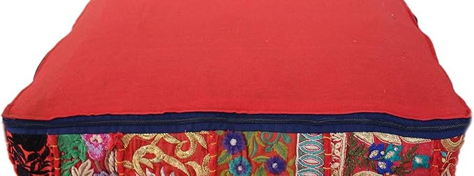 CRAFT KALA Indian Square Patchwork Traditional Pouf Cover Indian Living Room - Image 9
