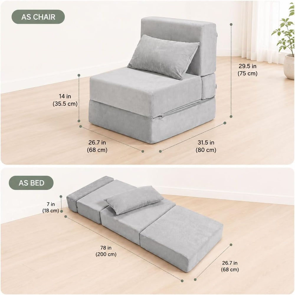 Folding Sofa Bed, Convertible Sleeper Chair, No Assembly (Gray)