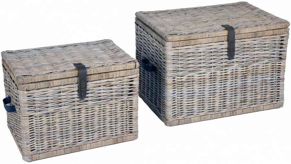 The Basket Lady Deep Wicker Storage Trunk, L, Serene Grey