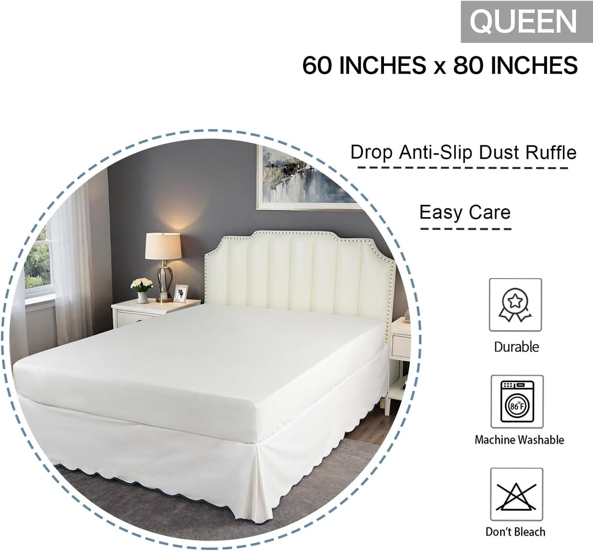 hig chic 14'' queen bedskirts scallop edge pleated on a desk or shelf