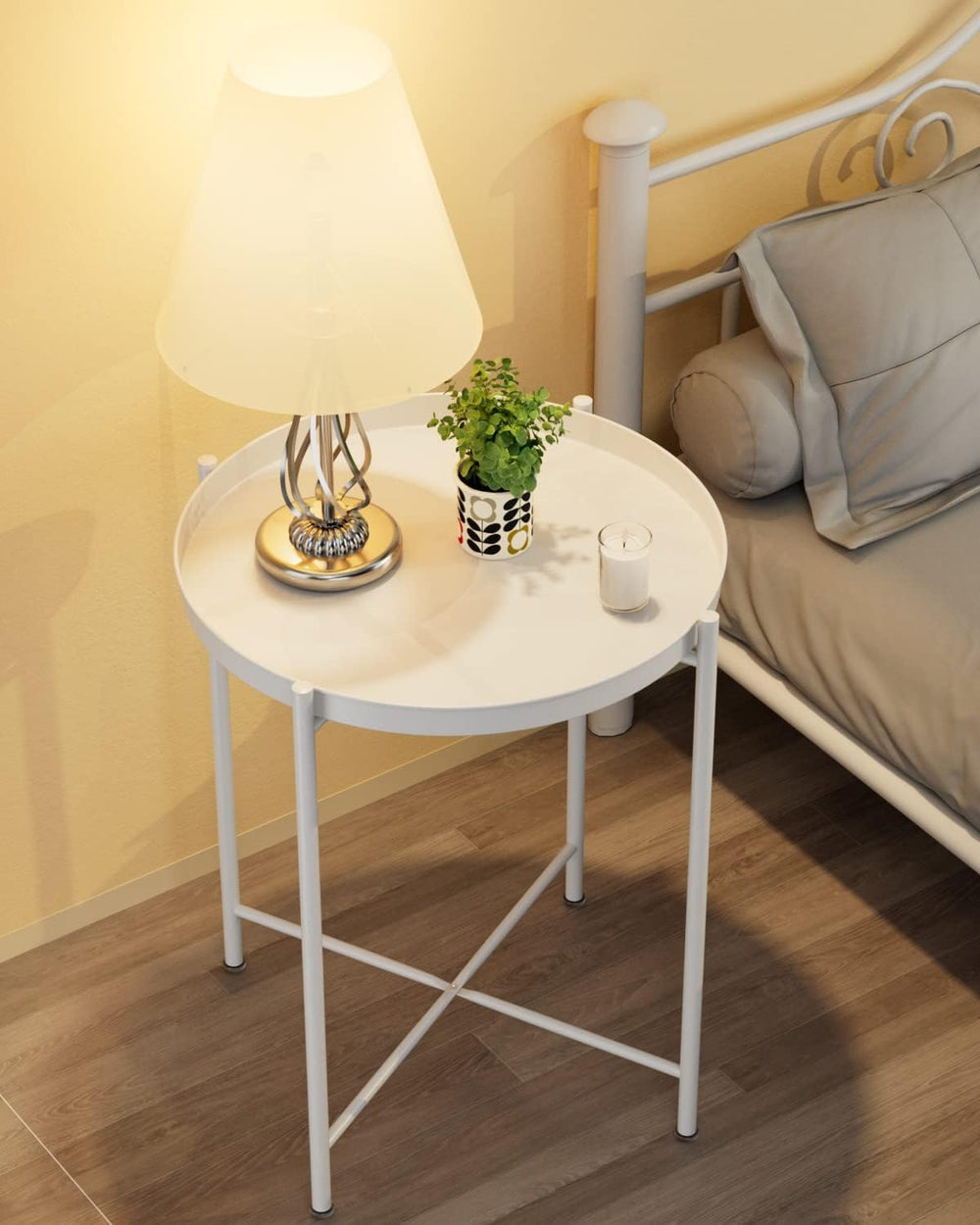 EKNITEY End Table,Folding Metal Side Table Waterproof Small Coffee Table Sofa...