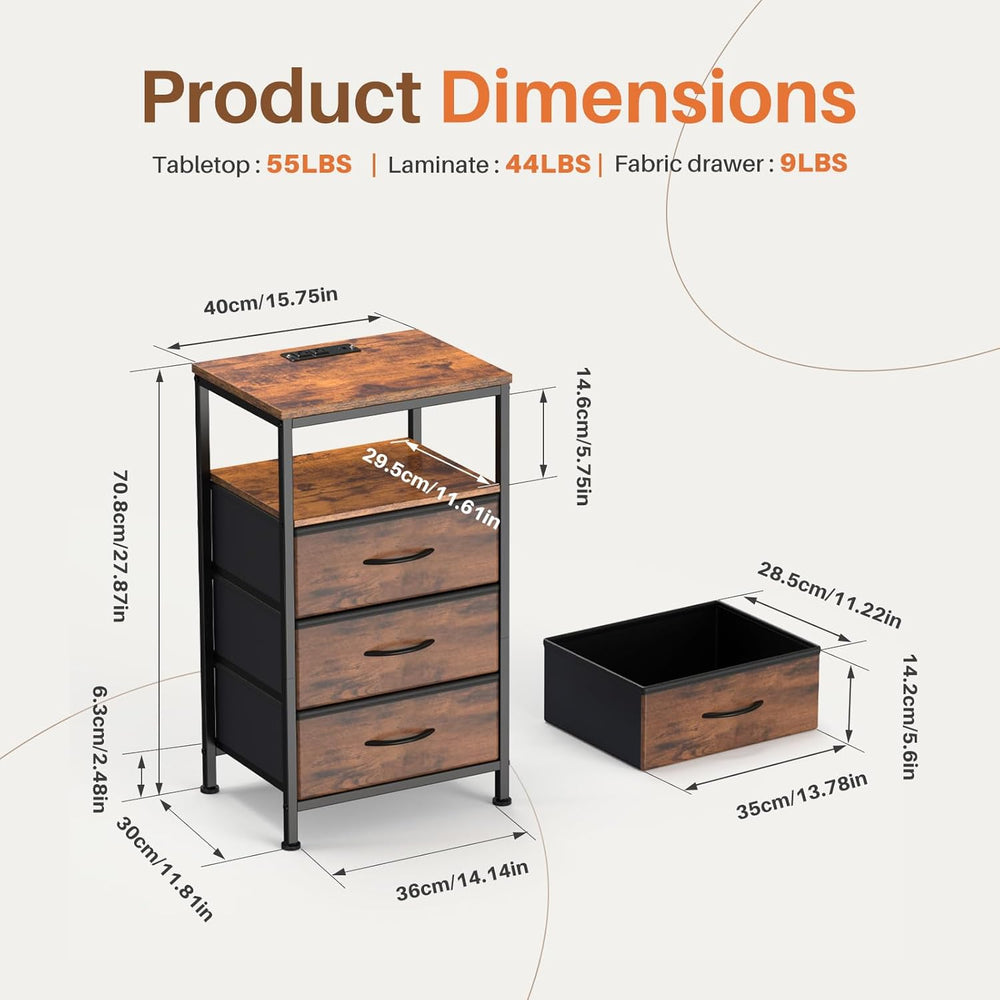 Sweetcrispy Nightstand with Charging Station 5 Fabric Drawers Bedside Table