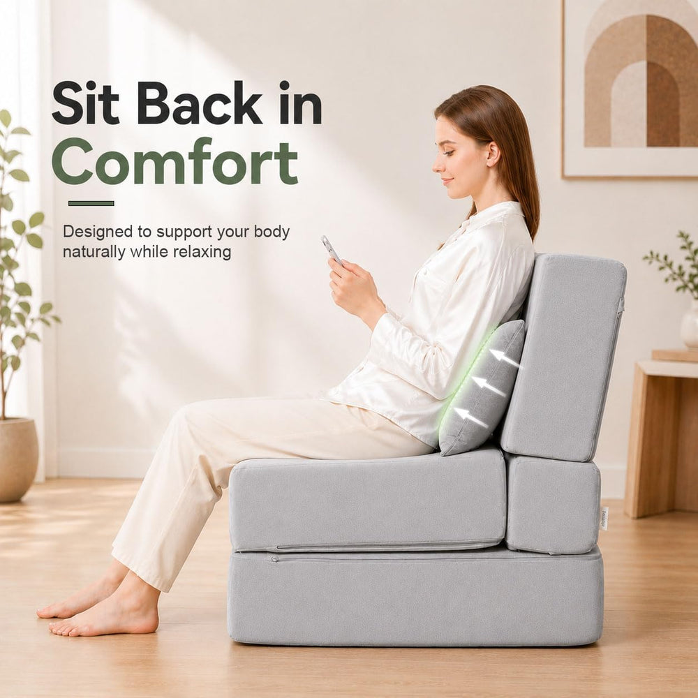 Folding Sofa Bed, Convertible Sleeper Chair, No Assembly (Gray)