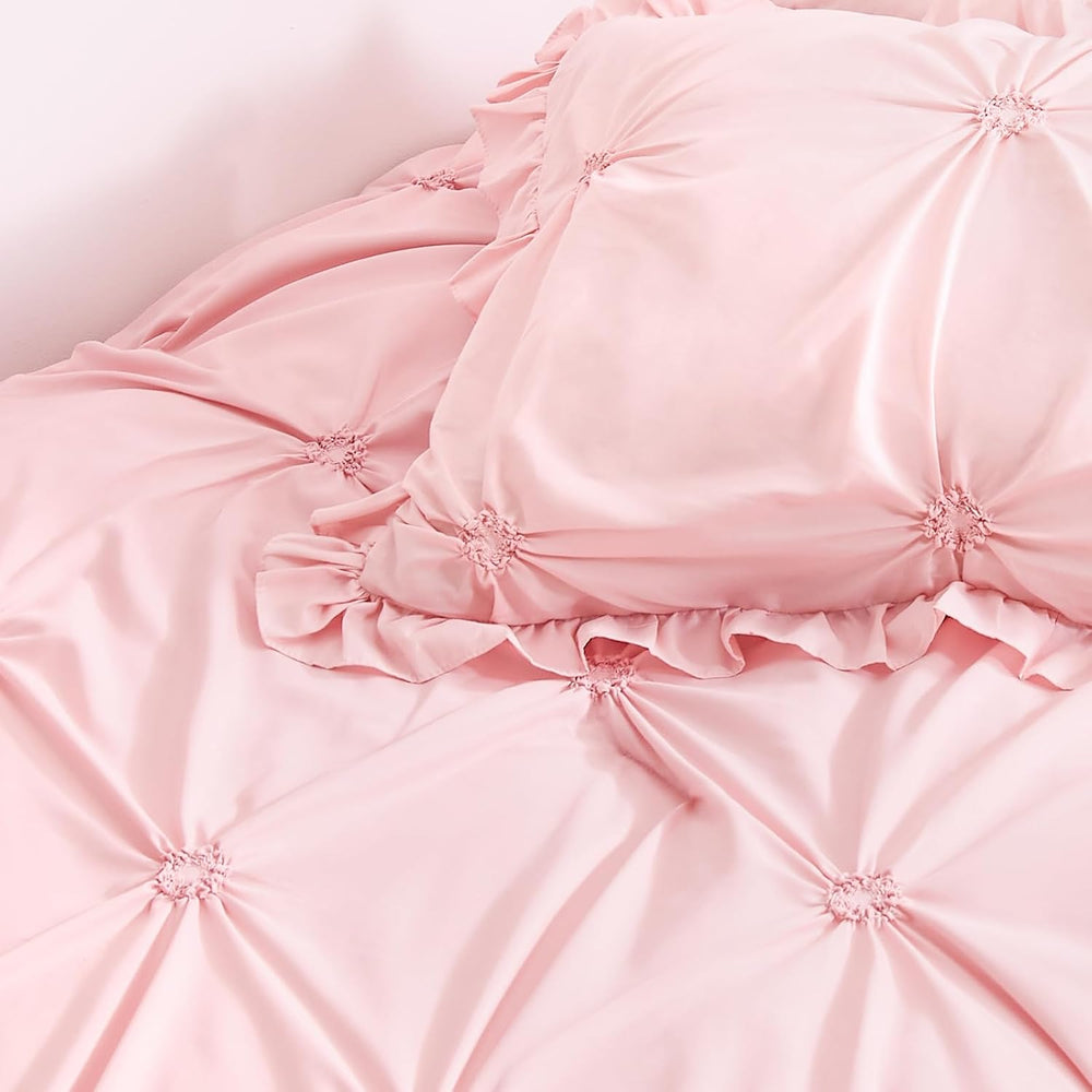 Twin Comforter Set for Girls, Boho Pintuck Bedding Comforter Sets, 4 Pieces R...