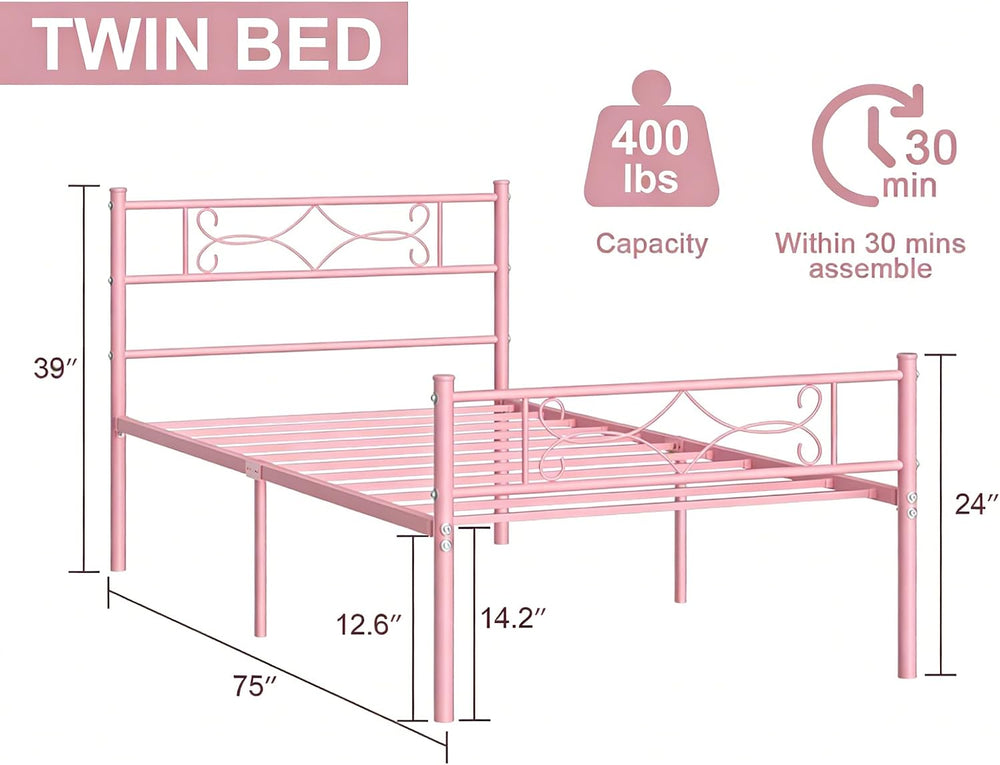 VECELO 14" Twin Size Bed Frame Set of 2,Twin Metal Platform Bed Frame wi...
