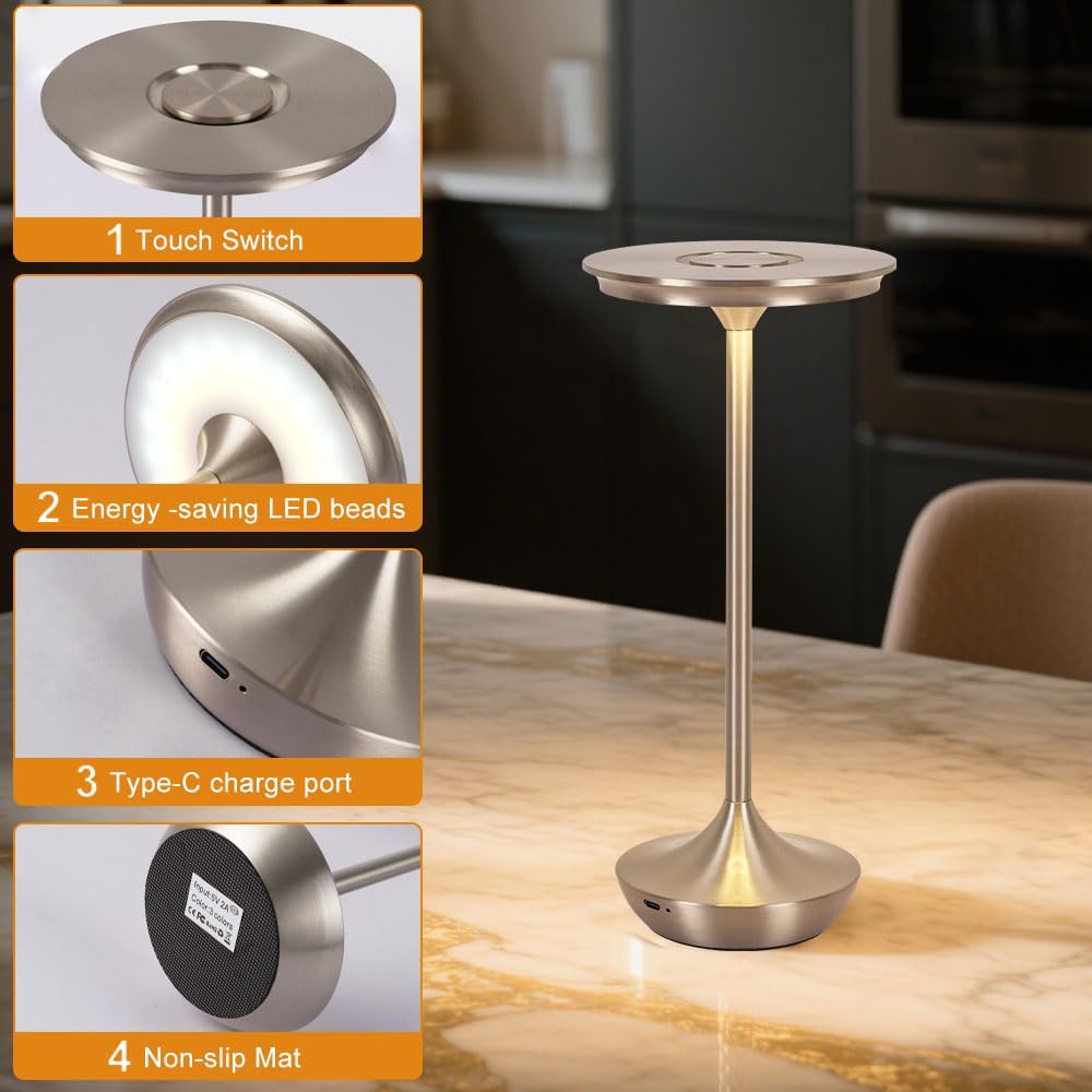 Cordless Table Lamp Set of 2,Portable Rechargeable 6000mAh Outdoor LED Table ...