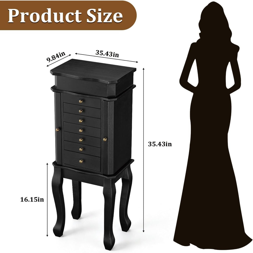 Standing Jewelry Armoire Cabinet, Large Freestanding Jewelry Organizer Box wi...