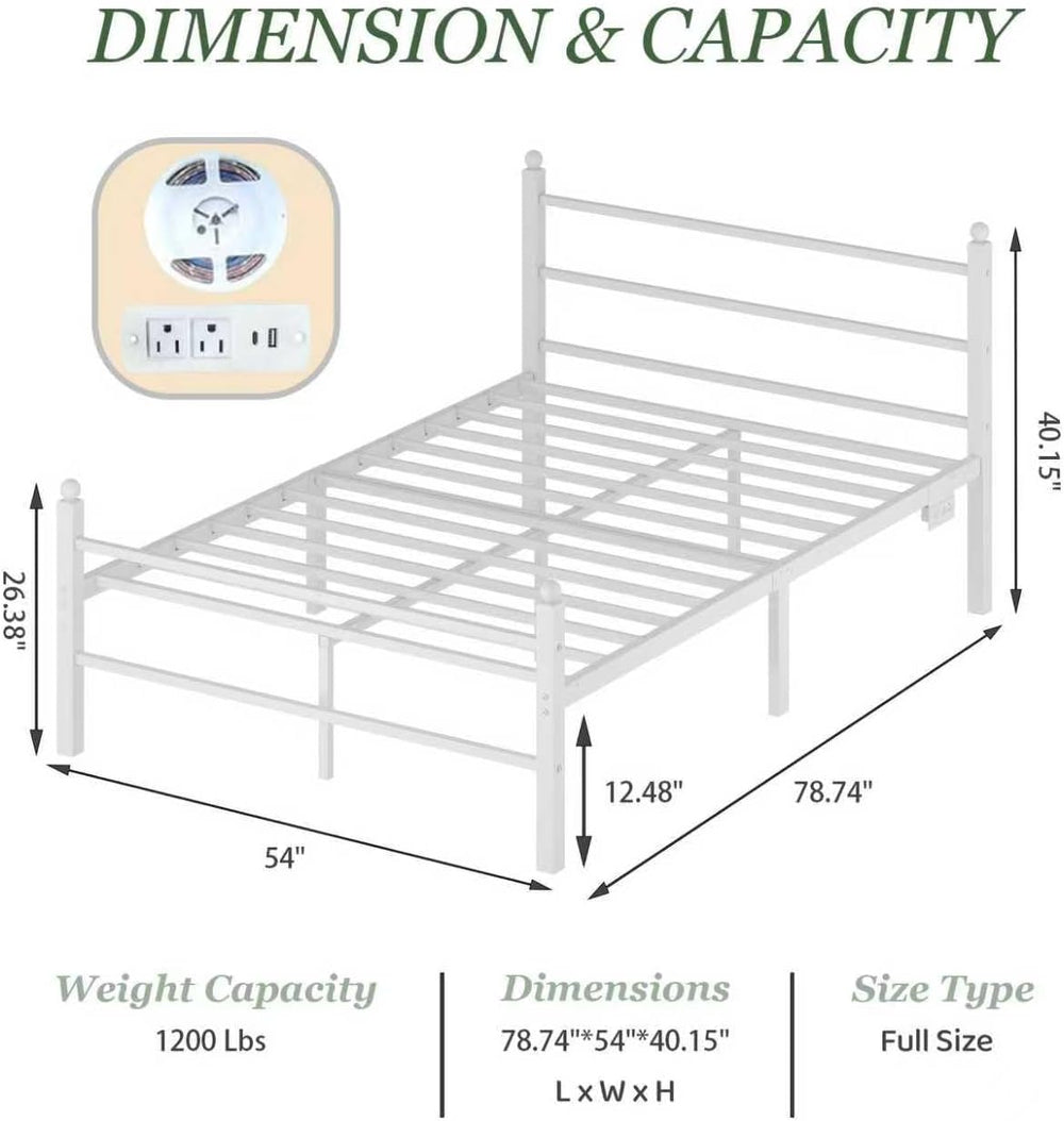 Jenmit Full Size Bed Frame with Charging Station & LED Lights,Full Metal ...