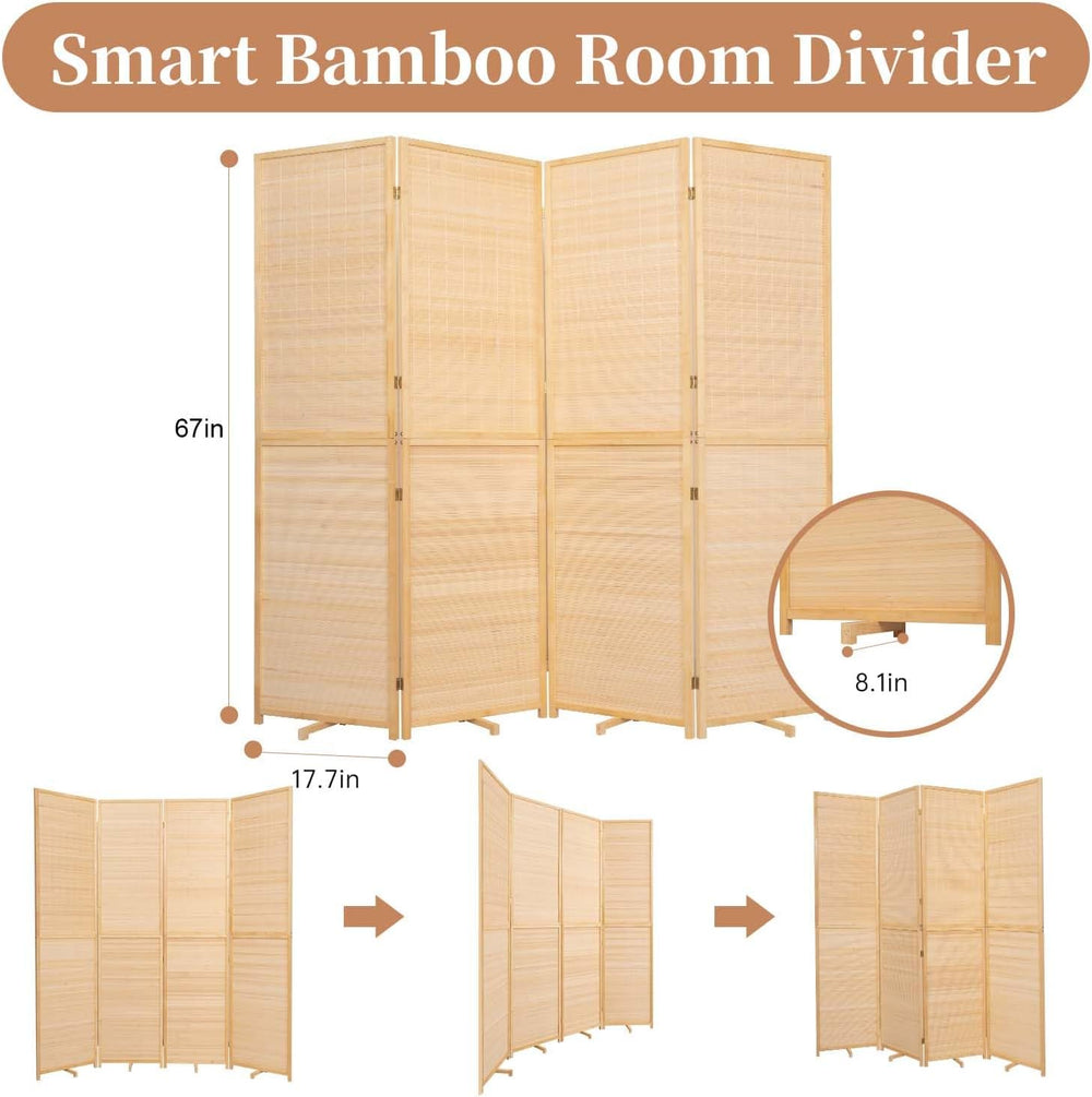 Room Divider Folding Privacy Screens,Hand-Made Natural Bamboo Room Dividers