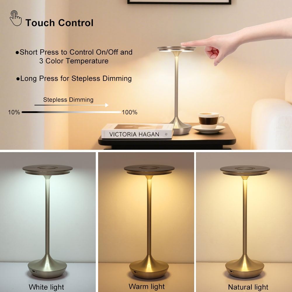 Cordless Table Lamp Set of 2,Portable Rechargeable 6000mAh Outdoor LED Table ...