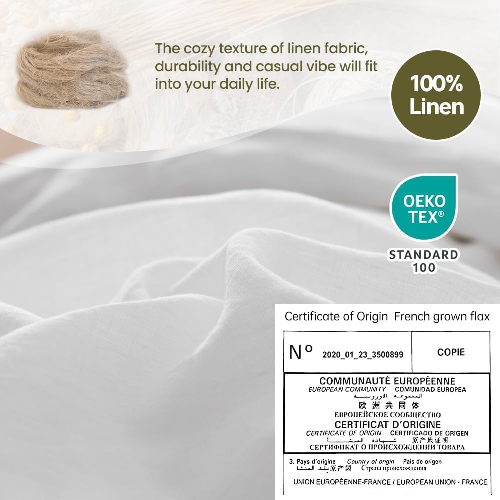 Simple&Opulence 100% Washed Linen Duvet Cover, 3 Pieces Natural Flax Fren...