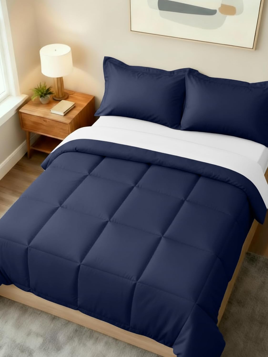 king comforter set - navy blue bedding for on a desk or shelf