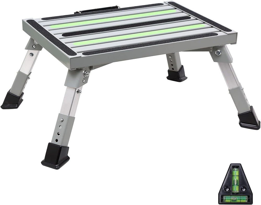 Homeon Wheels Adjustable RV Step Stool, Iron, Reflective Strips, Gray
