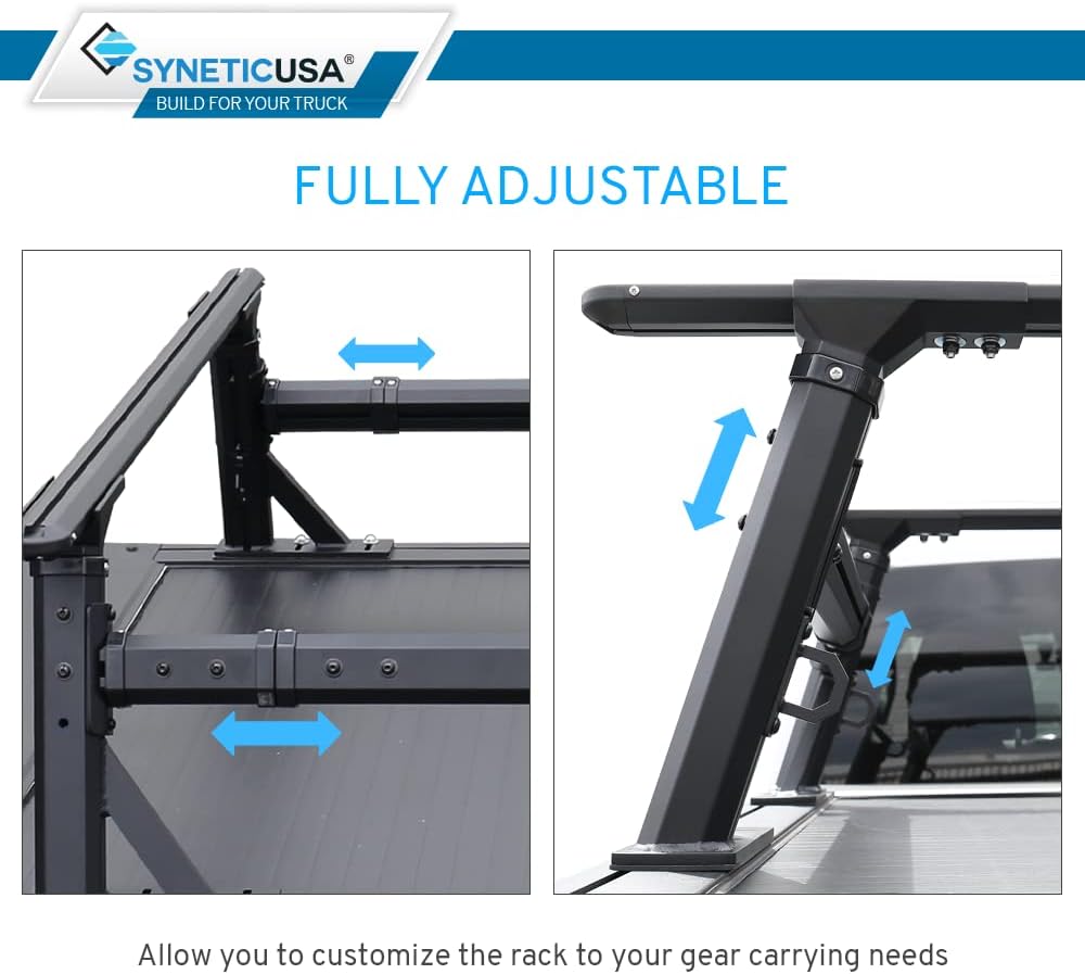 Syneticusa AR Retractable Tonneau Cover+R1 Rack Fit 2000-2027 Ram 1500 2500