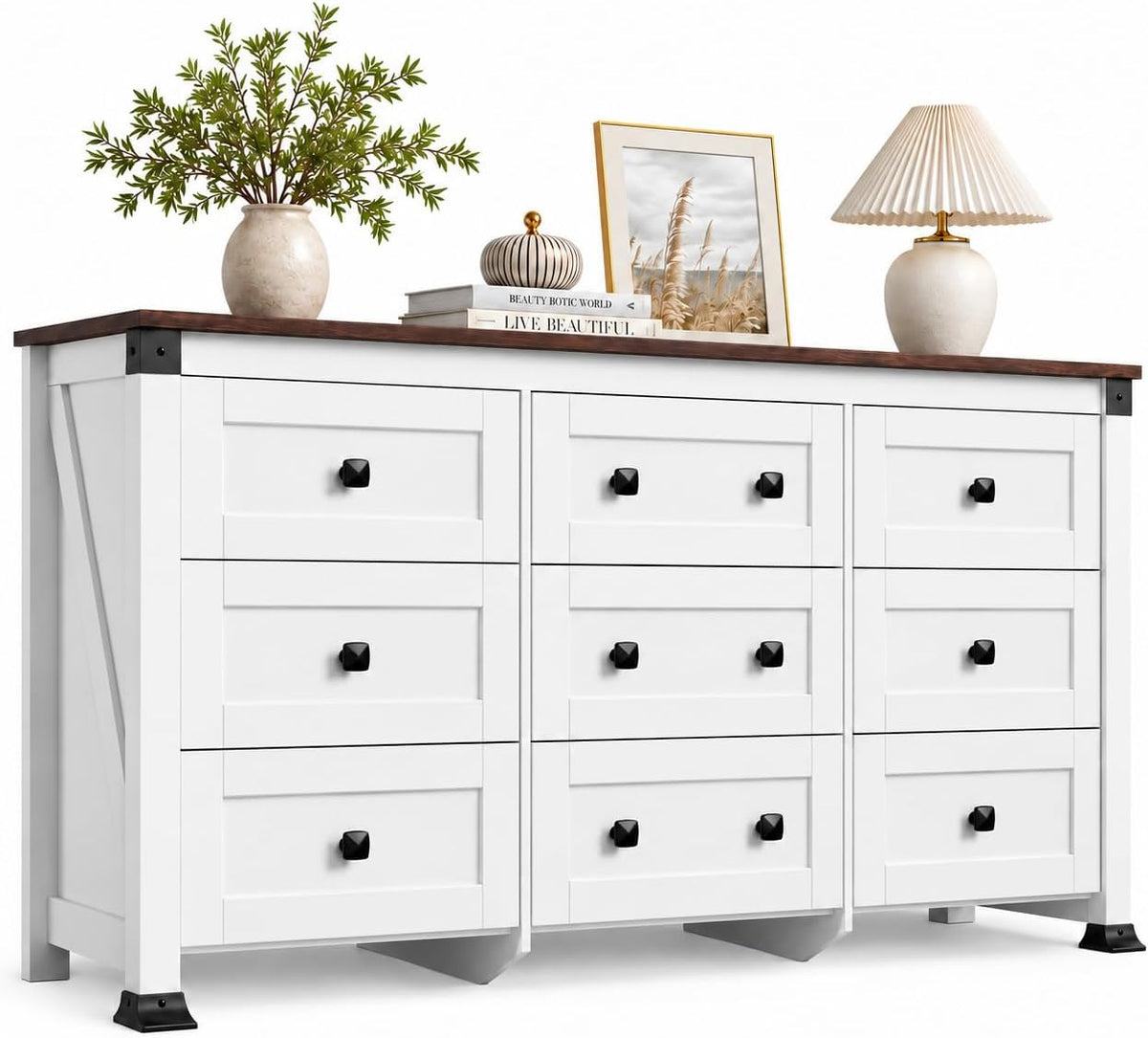 wlive 9 drawer dresser white, wide chest of, main product view