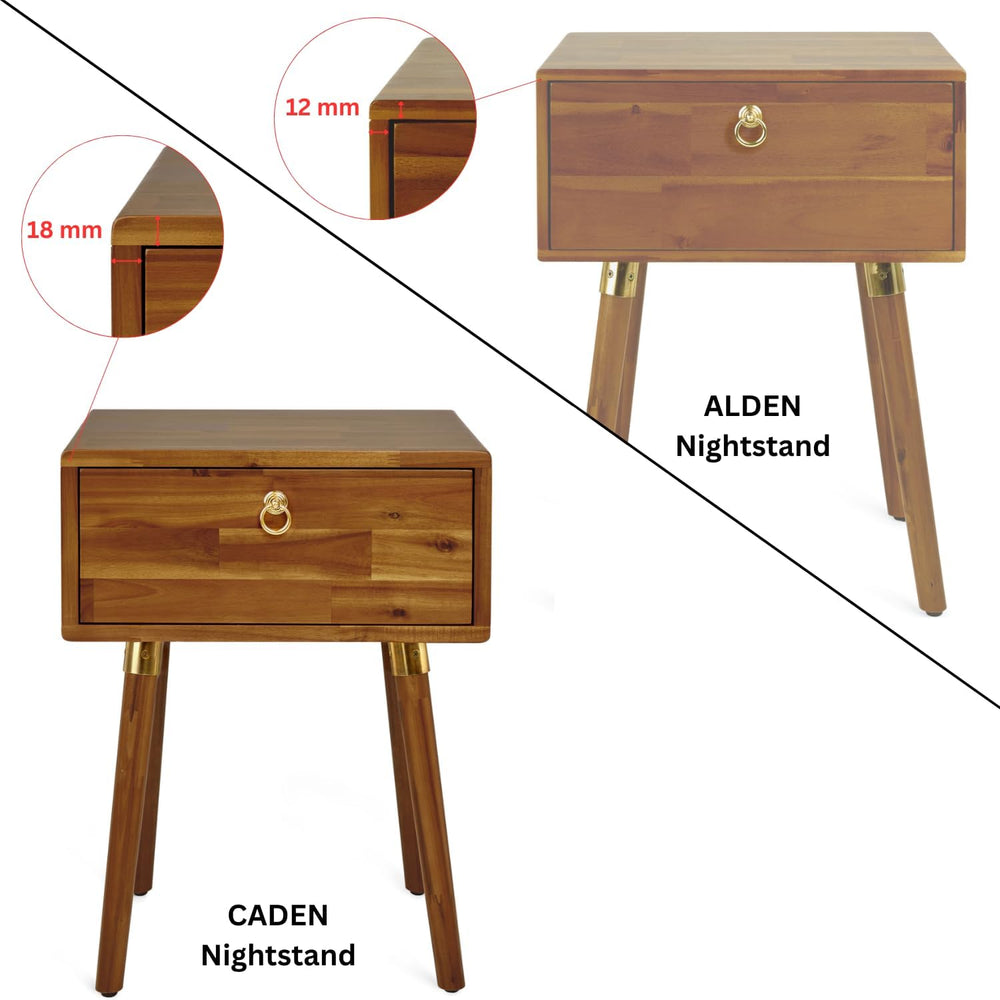 Bme Caden Solid Wood Nightstand/Side Table/End Table, Fully Assembled, with 1...