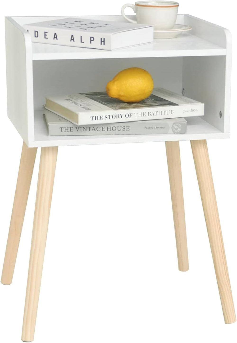 White Nightstand, Small Bedside Table for Small Spaces