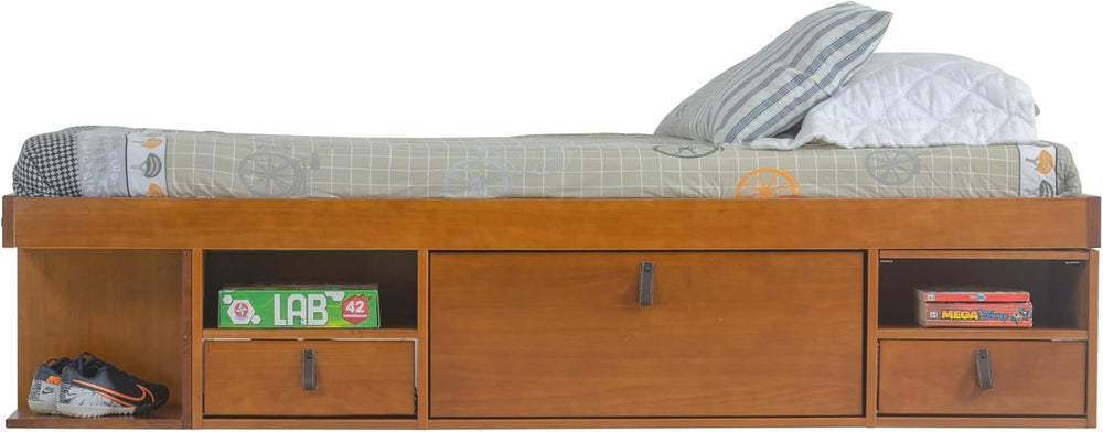 memomad Bali Storage Platform Bed Frame, Twin Size, Oak Brown