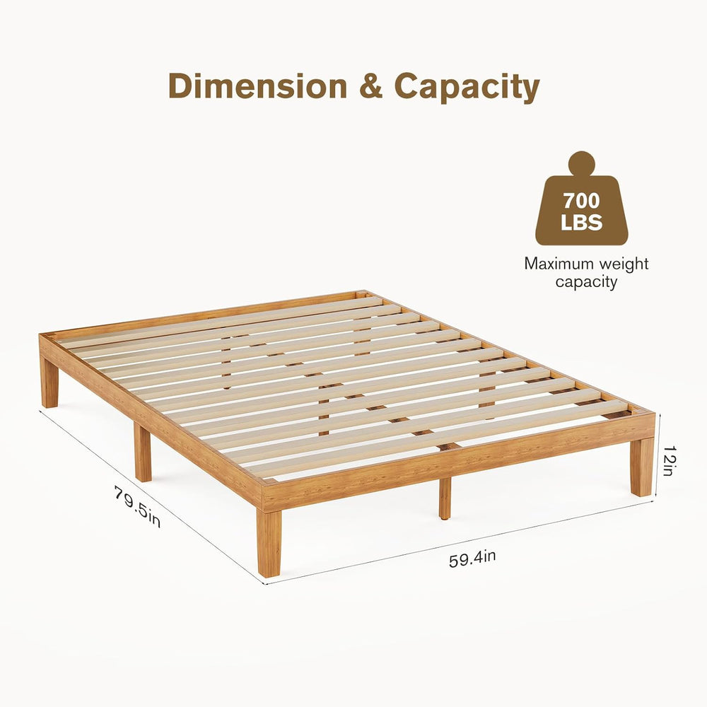 Sweetcrispy Queen Size Bed Frames, 12 Inch Height Wood Platform Bed Frame