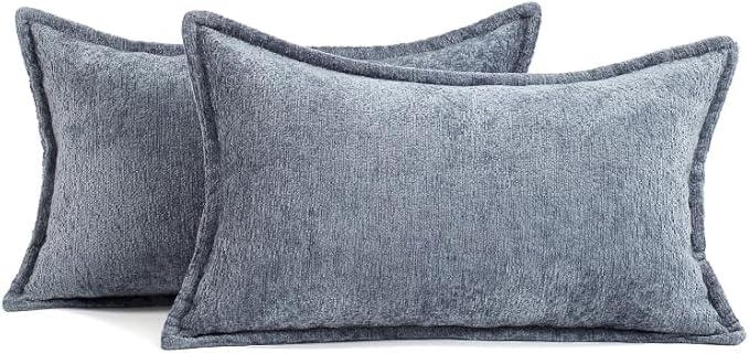 Pack of 2 Navy Decorative Throw Pillow Covers 12x20 Cozy Soft Chenille Accent - Image 6