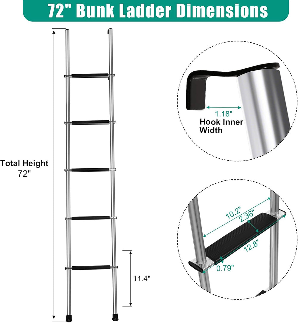 72" Aluminum RV Bunk Ladder, Integrated Camper Bunk Bed Ladder